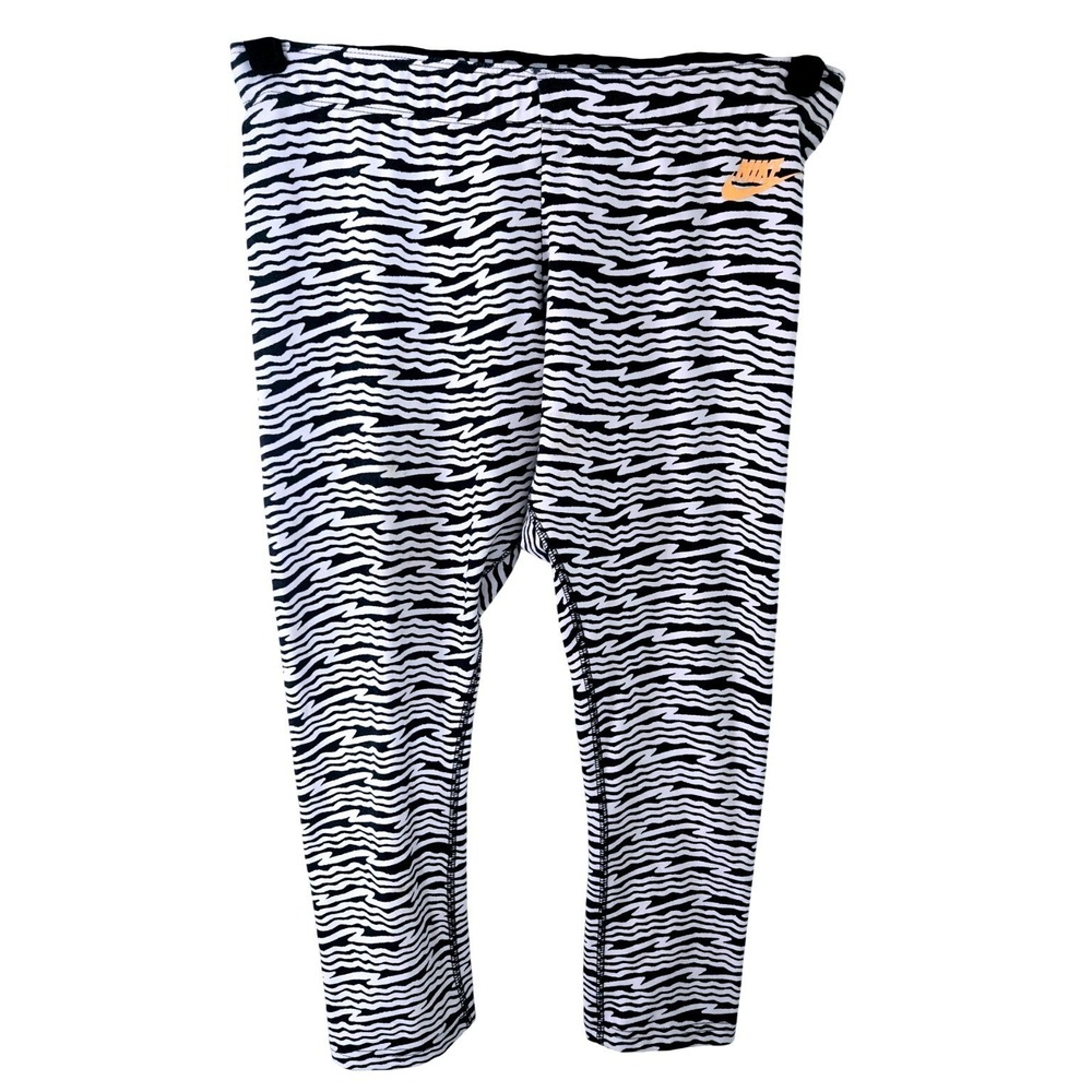 Nike Womens Zebra Print Leggings Black White Orange Just Do It‎ Large